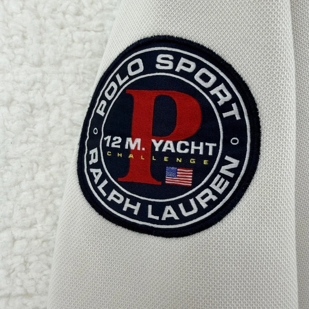 Polo Ralph Lauren Pullover Hoodie Mens Medium Gray Polo Sport 12M Yacht Flag USA